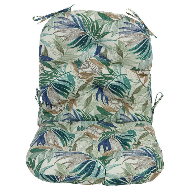 48-Inch By 24-Inch Outdoor Rounded Seat/Back Rocker Cushion, Tan/Green/Oasis Chambray Floral