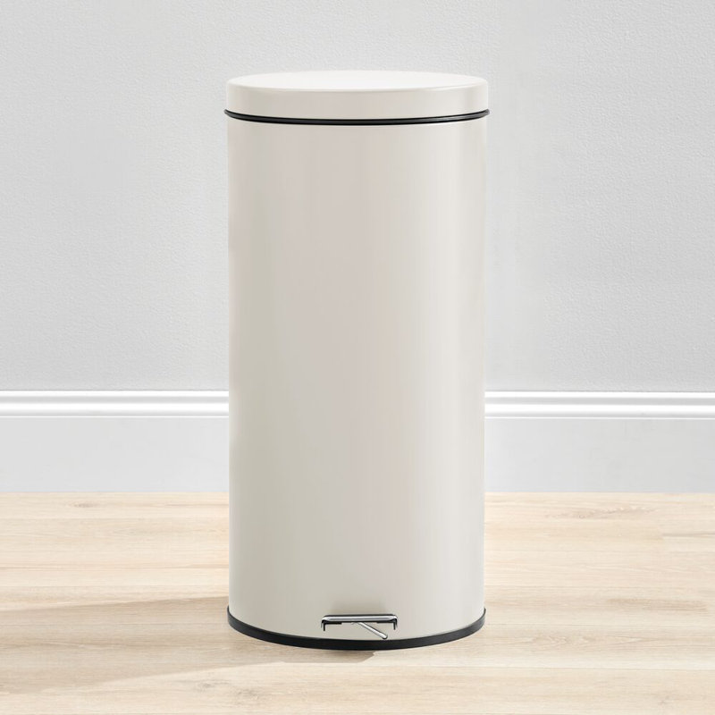 iDesign Steel 7.9 Gallon Round Kitchen Step Trash Can, Cream