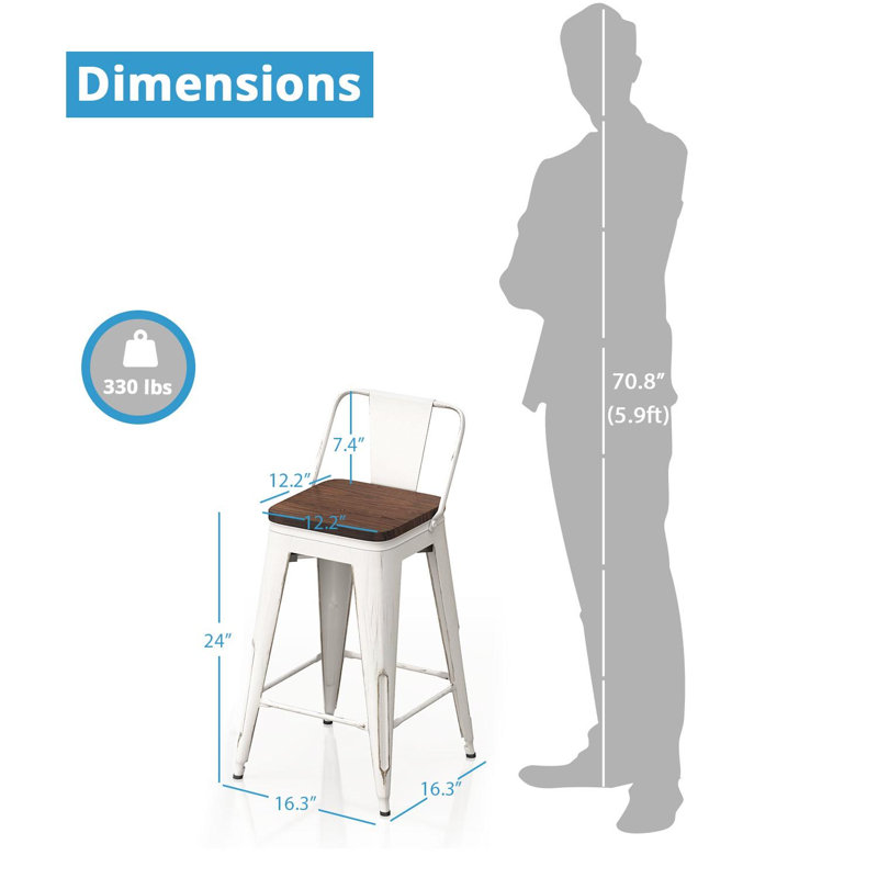 Tabouret de comptoir 24 po en bois massif Walston, Blanc
