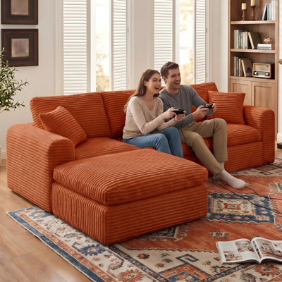 Boneless 108" Cloud Couch for Living Room, 4 Piece L Shaped Modular Sectional Sofa with Plush Corduroy, Deep Seat, Compression Packaging, No Assembly Required