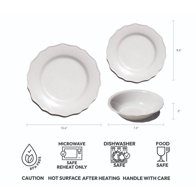 Bol bas en mélamine Scallop NewWave - crème - 7,9 po - ensemble de 6