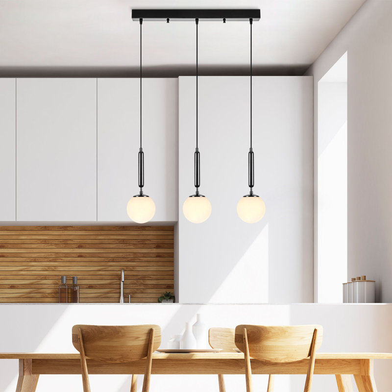 Luminaire suspendu à DEL pour îlot de cuisine à 3 lumières Jelmar, Blanc, Noir