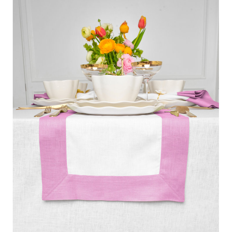 Contempo - 100% Pure Linen Table Runner, 60" x 14", Violet/White