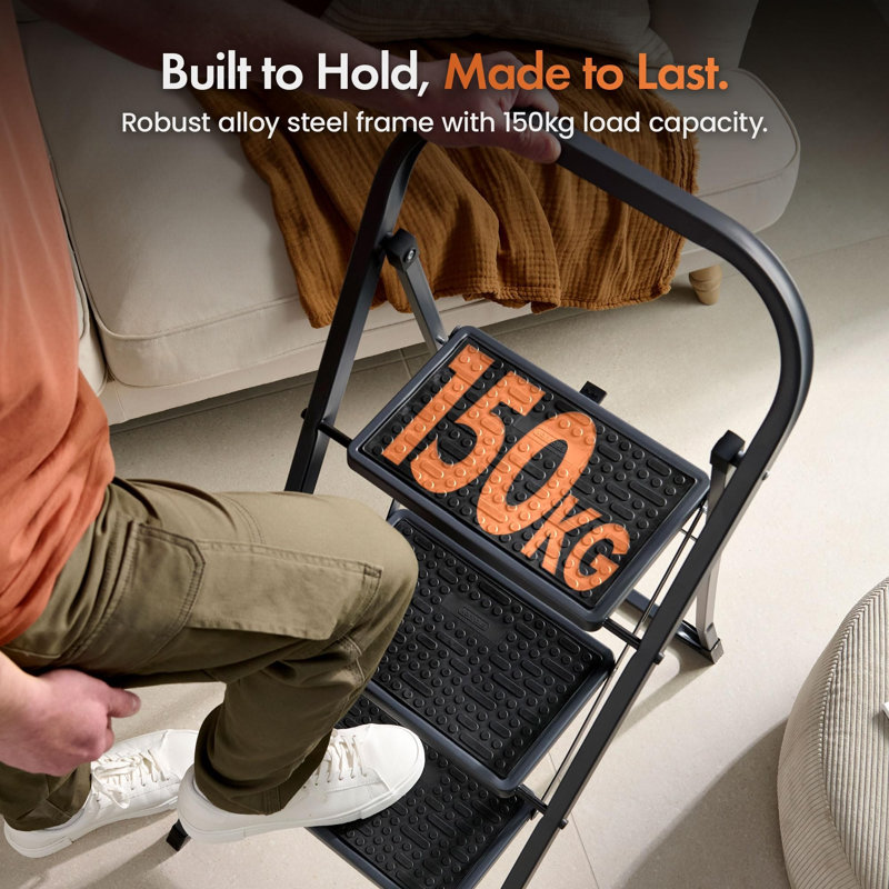3 Step Ladder – Quality Folding Step Ladder for DIY and Gardening - Anti Slip Feet, Easy to Store Ladder, 150KG Max Capacity