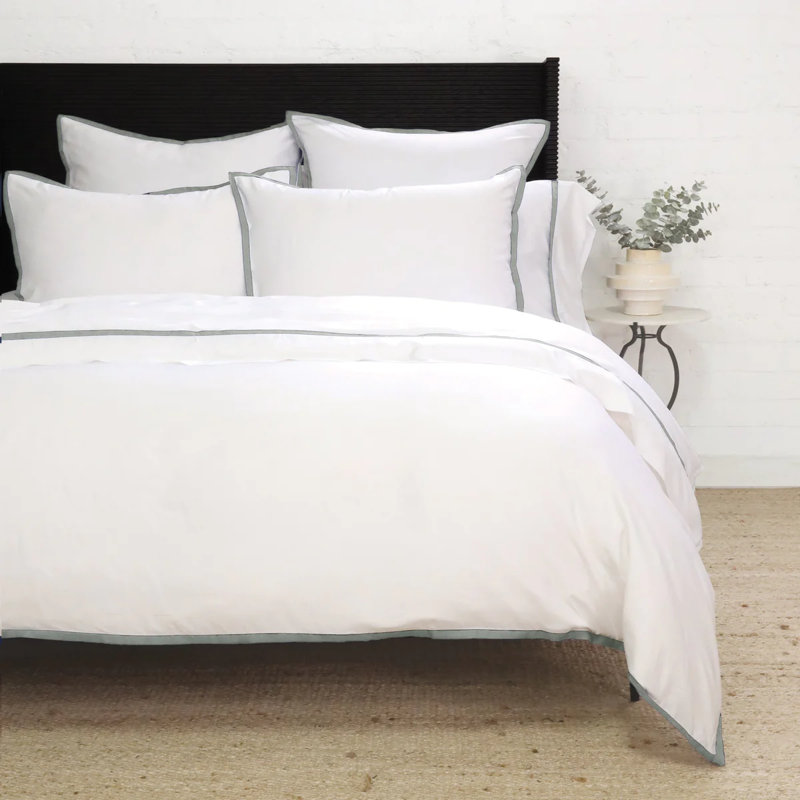 Langston Duvet Cover, White/Ocean, King Duvet Cover + 2 King Shams
