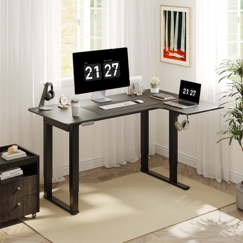 Cheriece L-Shaped Standing Desk, Black, 46" H x 63" W x  43.30" D