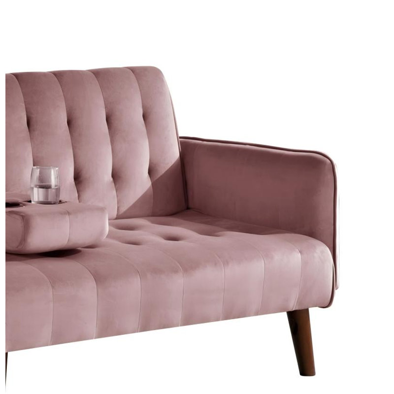 Canapé-lit de 72 po - Dossier convertible pliant en lit double avec porte-gobelet et table rabattable - Canapé en lin compact pour petits espaces - Assemblage facile, rose