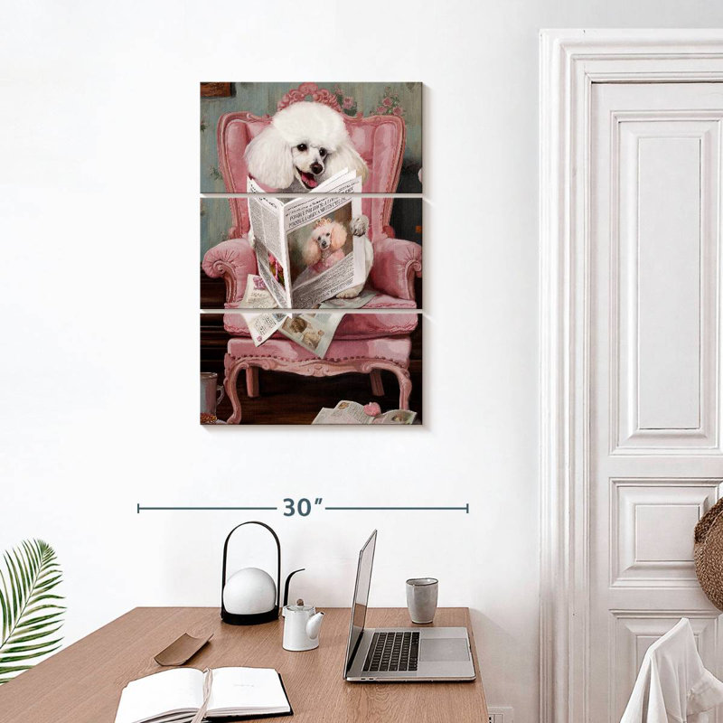 Caniche Brampt, lecture des nouvelles, 32" H x 20" W
