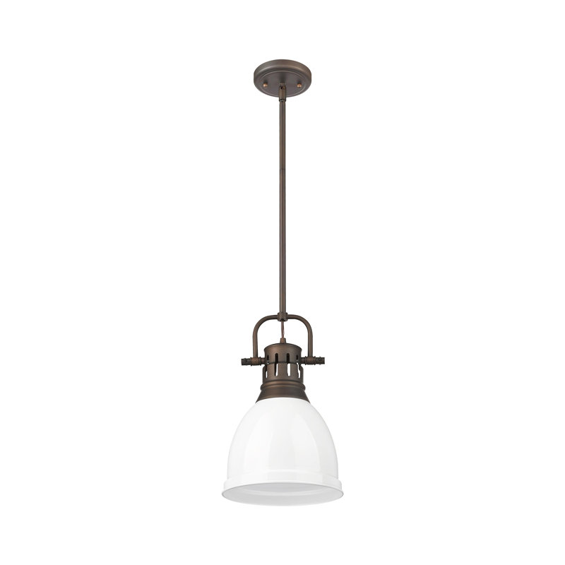 Petit luminaire suspendu avec tige Aljona, H 14,25 po x l 8,875 po x P 8,875 po, Bronze huilé, Blanc