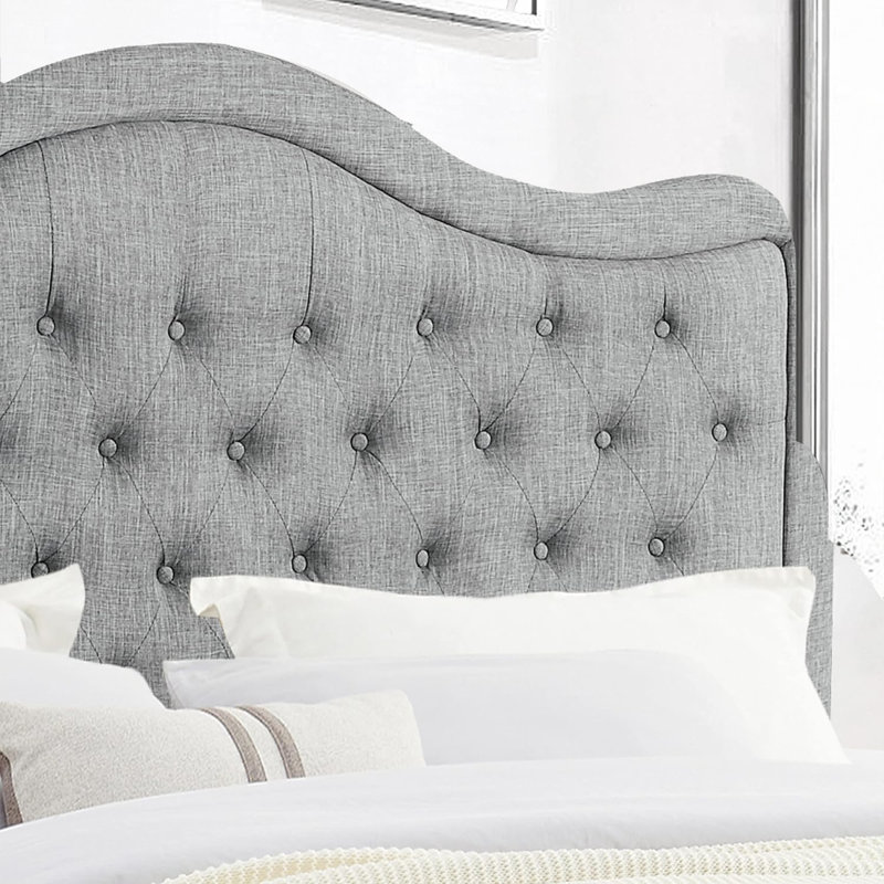 Structure de lit rembourrée en tissu avec tête de lit réglable, support à lattes de bois, lit plateforme capitonné, Gris