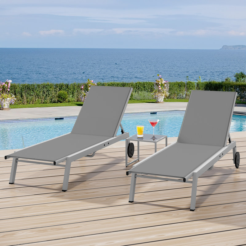Outdoor Lounge With Side Table And Adjustable Back(set of 2 with Table), Gray