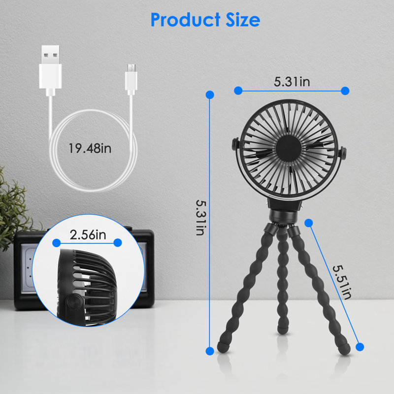 Table Fan with Flexible Tripod, Black