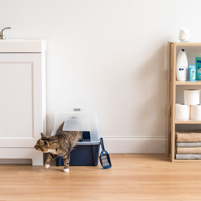 Large Navy and Clear Plastic Enclosed Litter Box with Scoop