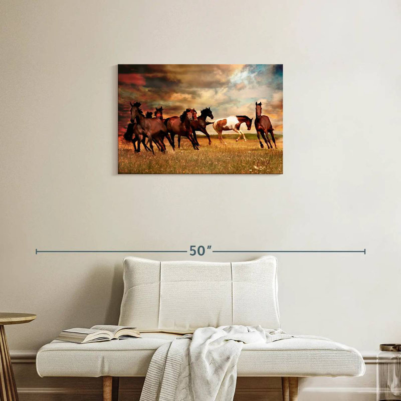 Brampt, chevaux sauvages dans la prairie, H 20 po x l 30 po