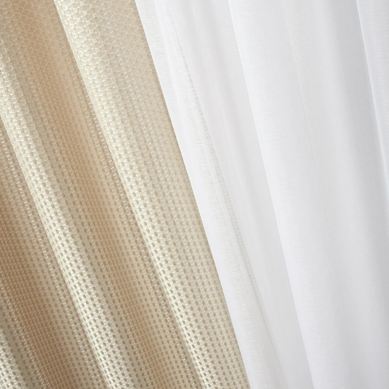 Sunclipse 4 Piece Open Stitch & Solid Curtain & Sheer Panel Set, Beige