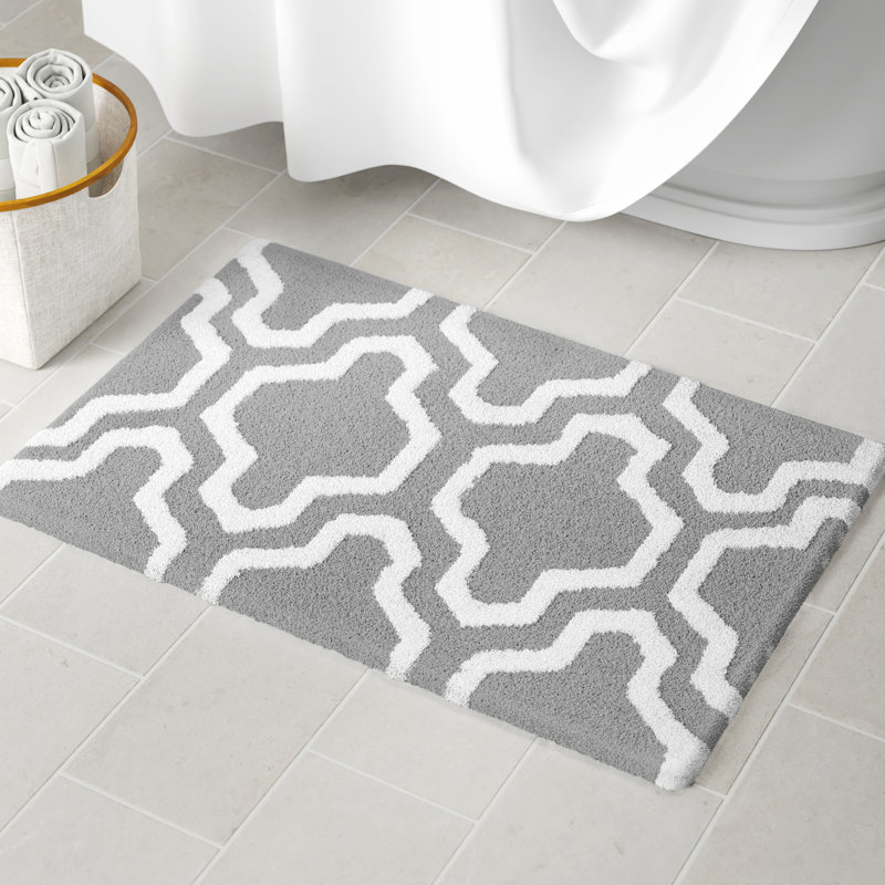 Marvela Cotton Bath Rug, Gray / White, 36" x 24"