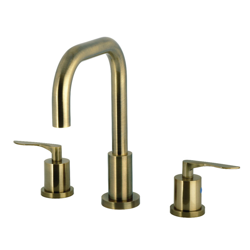 Kingston Brass Serena Two-Handle 3-Hole Deck Mount Widespread Bathroom Faucet with Brass Pop-Up Drain, Antique Brass