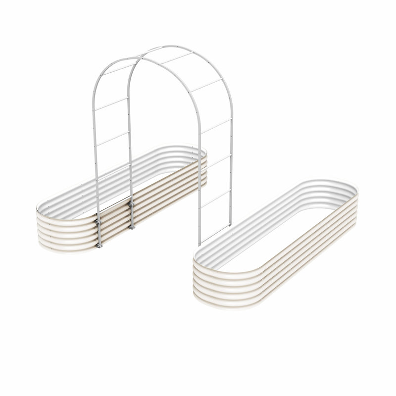 Lit de jardin surélevé modulaire d'extérieur en métal 17 po avec treillis 17 po, Blanc perle