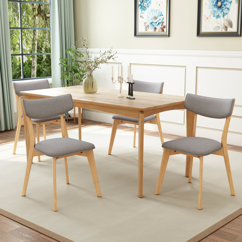 Colten 5-Piece Mid-Century Modern Rubberwood Dining Set, Dark Gray/Natural Oak