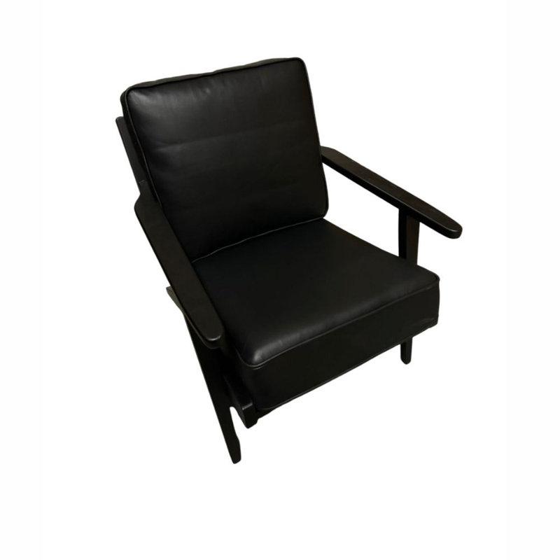 Chamuel Leather Lounge Chair, Black, Black