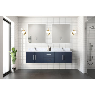 Meuble-lavabo double bleu marine 72 po X P 22 po D et 30 po Miroirs à DEL