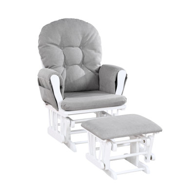 Fauteuil coulissant Mason et tissu en bois blanc - coulissant confortable, dossier à boutons, poches latérales, accoudoirs traditionnels, siège sérénité pour chambre de bébé huître, mouvement silencieux, coussin de dossier, capitonnage, poche,