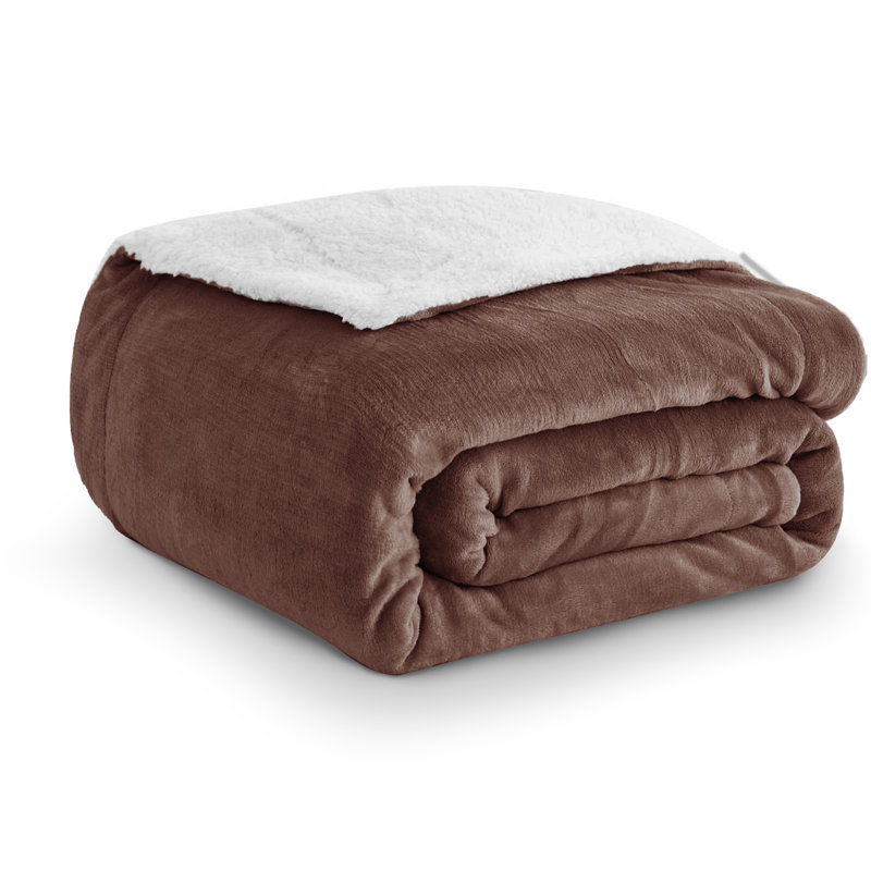 Soza Sherpa Fleece Dual Sided Fur Thick Reversible Blanket Throw, W150 x L200cm, Coffee