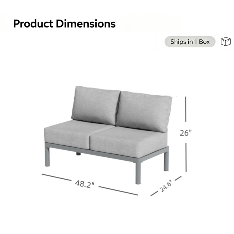 Canapé modulaire 2 places en aluminium pour terrasse, gris, Grey