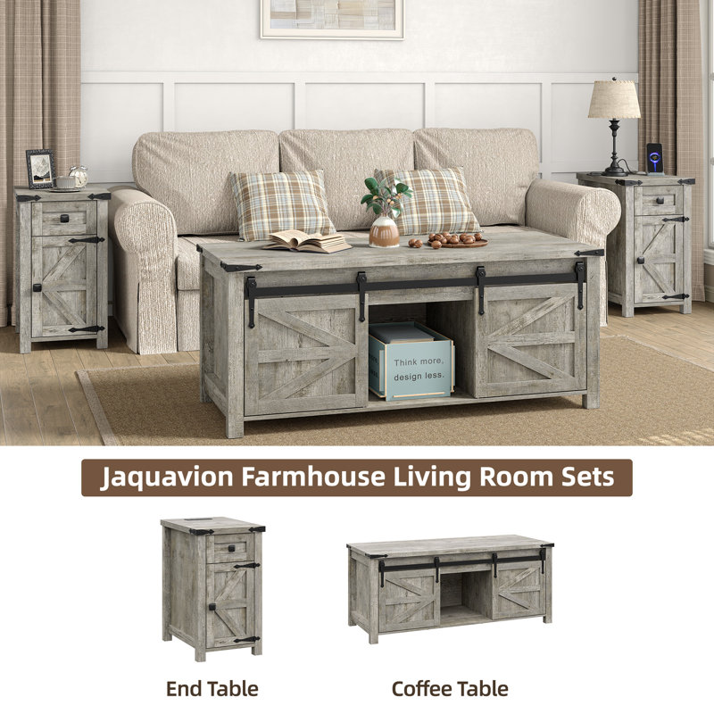 Jaquavion Farmhouse Living Room Set,coffee Table&end Table, Gray Wood, Gray