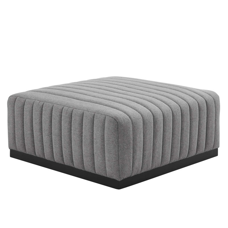 Modway Conjure Channel Tufted Upholstered Ottoman, Black Light Gray 100% Linen