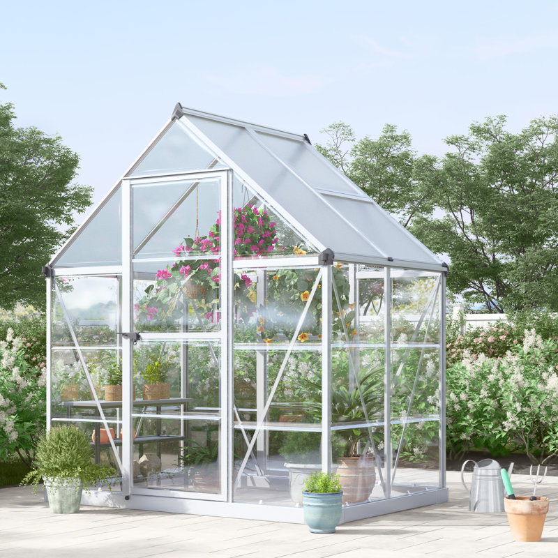 Silver Polycarbonate and Aluminum Hobby Greenhouse with Roof Vent
