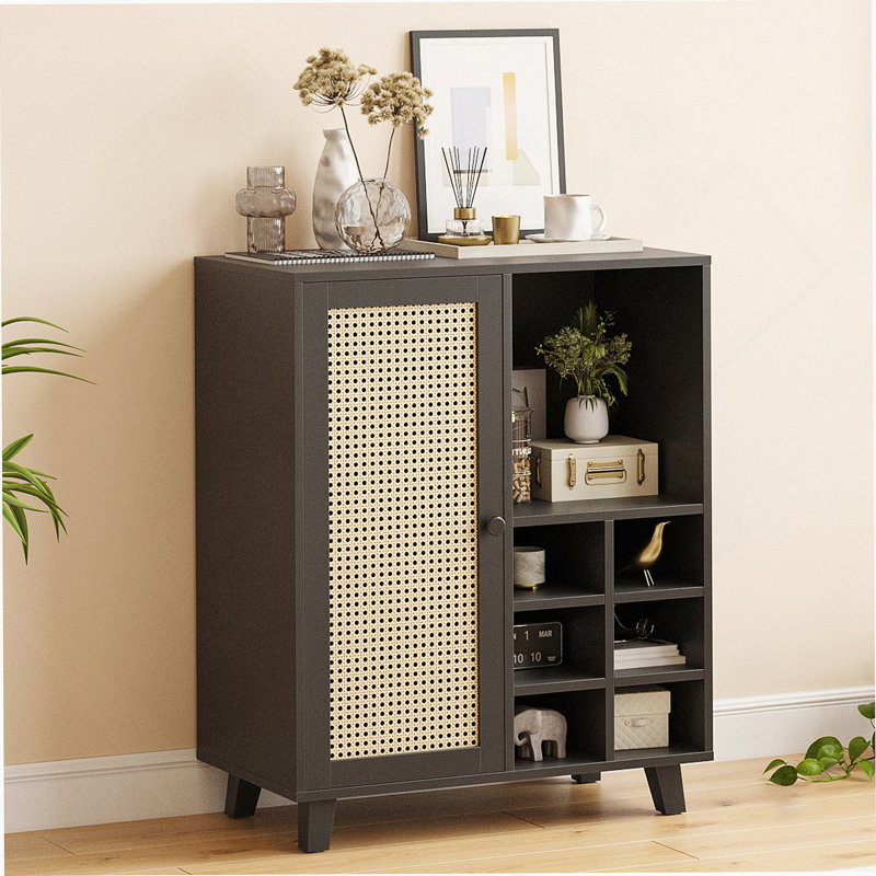Sideboard Cabinet With Storage, 34 Inch Wine Bar Cabinet With Wine Racks, Buffet Cabinets For Home, Living Room, Black