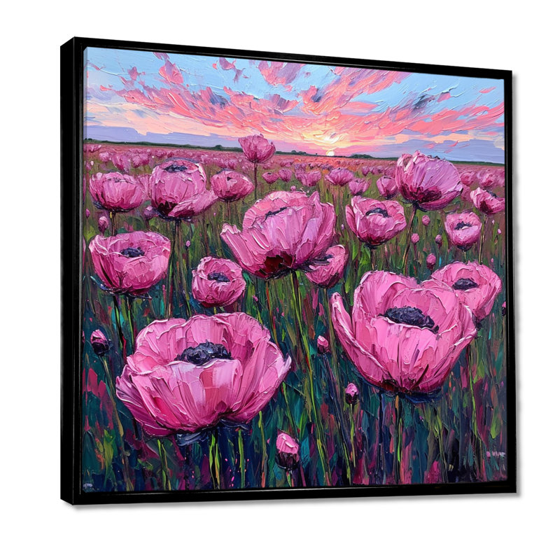 «Summer Tulips Sunset Meadow - Tulipes», reproduction d'art murale, Toile avec cadre flottant noir