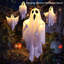 8 décorations de fantômes d'Halloween illuminées, fantômes volants suspendus blancs pour la cour avant, patio, pelouse, jardin, fête, nécessite des piles AA (non incluses)