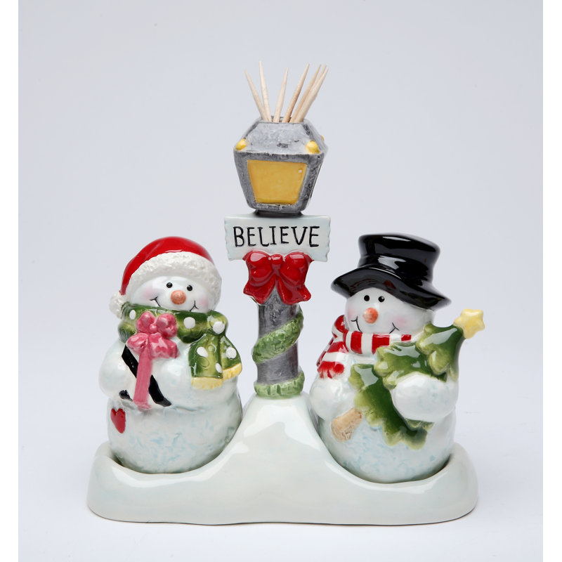 Snowman Salt and Pepper with Toothpick Holder