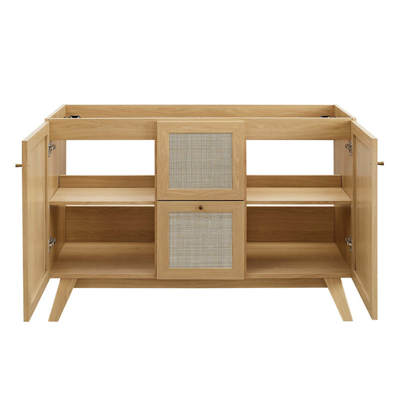 Soma 47'' Oak Freestanding Double Bathroom Vanity with Rattan Weave