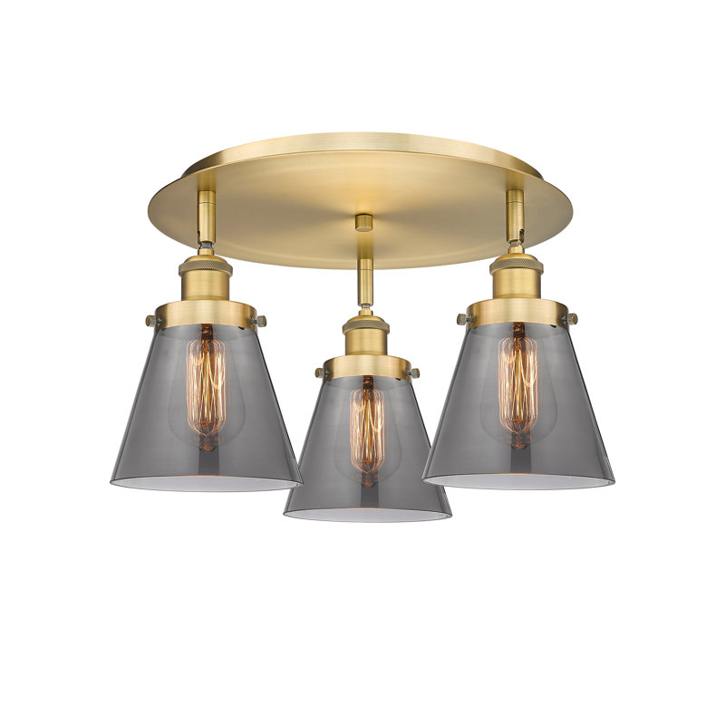 Plafonnier encastré 3 lumières Cone, Plaqué couleur fumée, Laiton brossé