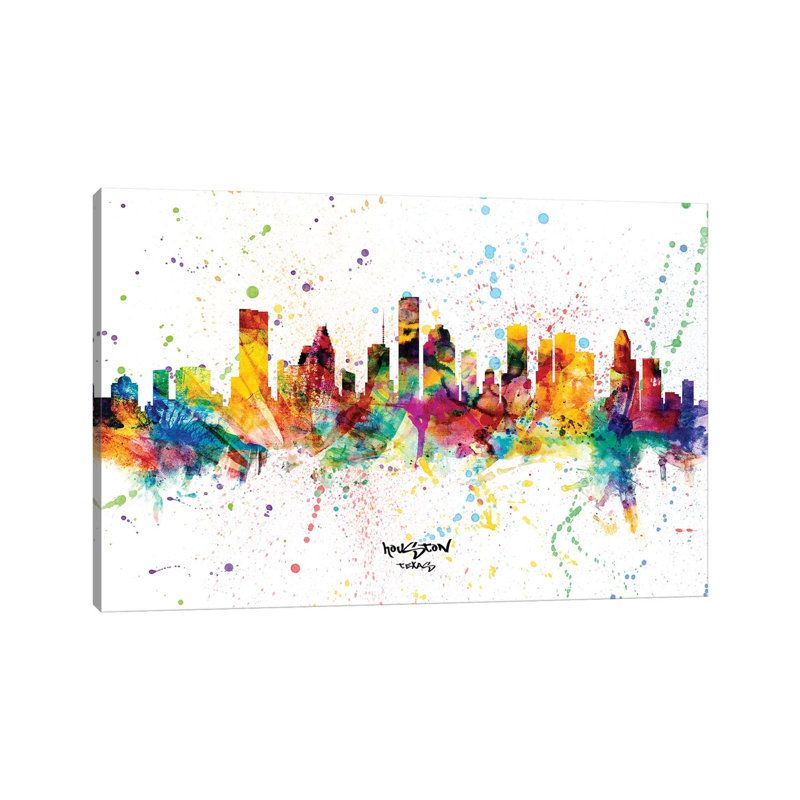 Houston Texas Skyline Splash 1 Piece Wrapped Canvas Wall Art, 101.6 cm H x 66.04 cm W