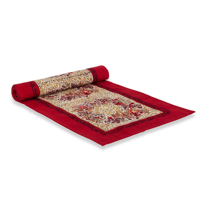 Dykstra Red/Ivory Rectangular Table Runner, 90" x 16"
