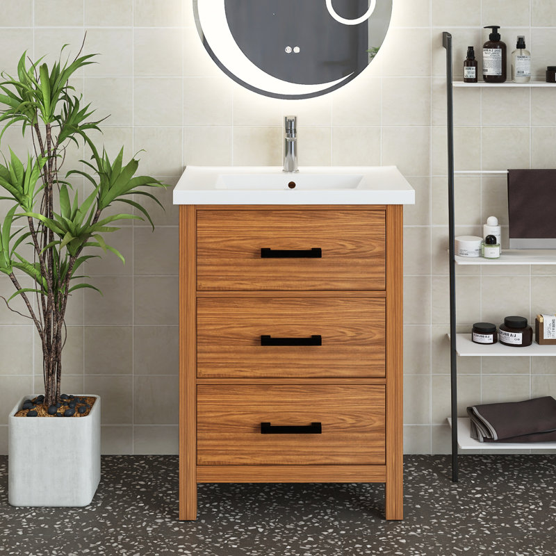Ensemble de meuble-lavabo simple 24,4 po avec plateau en céramique Deeana
