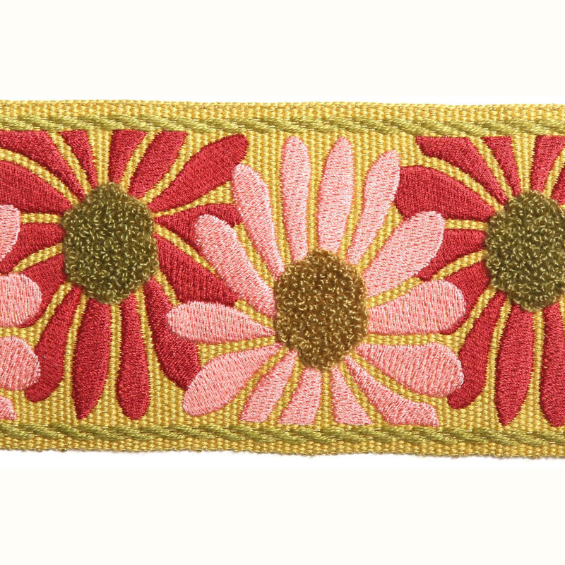 Tissu Chaura Milazzo, Or / Rouge / Rose doux