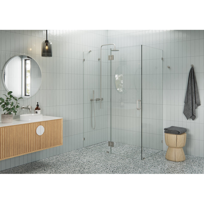 Halo 57 in. x 34 in. x 78 in. 90-degree Fully Frameless Glass Hinged Shower Enclosure, Brushed Nickel
