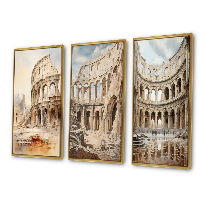 Giannella - Italie, ensemble de 3 reproductions d'art sur toile, Cadre flottant doré, H 28 po x l 36 po