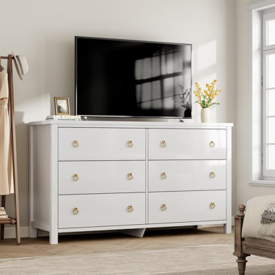 47" Wide 6-Drawer Modern Wooden Dresser (White)