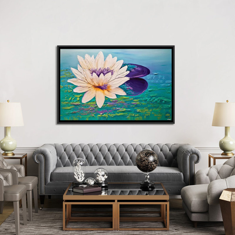 «Swiger Lotus» par Osnat Tzadok - reproduction d'art graphique sur toile, H 18 po x l 26 po x P 1,5 po, Toile avec cadre noir