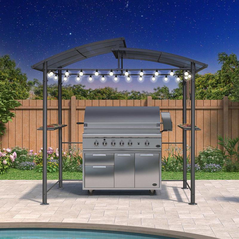 8 pi L 5 pi. D Pavillon de jardin grillagé avec tablettes latérales et toit en polycarbonate pour barbecue