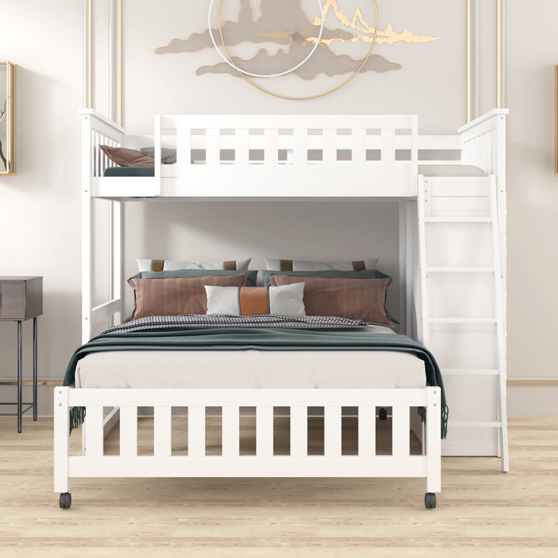 Eyoas Twin over Full 6 Drawer L-Shaped Bunk Beds Bed with Shelves by Harriet Bee, White