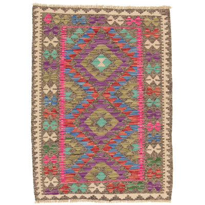 Rectangle 86 cm x 118 cm Geometric Wool Hand Woven Kilim Area Rug