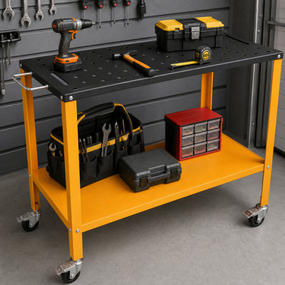 Portable Welding Table 36"x18", 1200lbs Garage Steel Welding Workbench For Home Shop, 4 Lockable Casters, 5/8" Holes