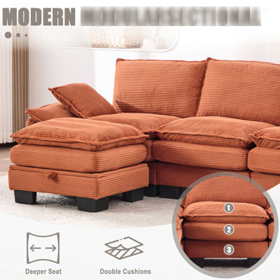 Nuage modulaire en velours côtelé avec design modulaire, comme confort, repose-pieds avec rangement et abris pour espaces de vie - Maison fonctionnelle